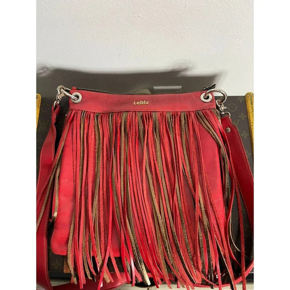 Leblu Boho Style Womens Leather Suede Shoulder Crossbody Bag Red - Picture 8 of 13